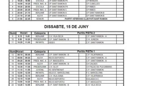 calendari 38º edició torneig de l'Enxaneta