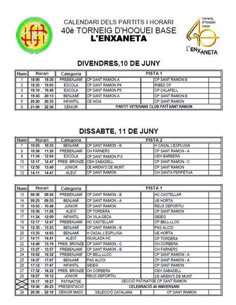 calendari 40º Torneig Enxaneta